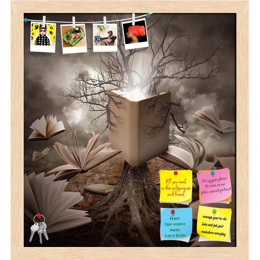 ArtzFolio Concept of a Tree With Roots Reading A Story | Bulletin Board Notice Pin Board | Vision Soft Board with Thumb Push Pins & Sticky Notes | Natural Brown Frame | 12 x 13.1 inch (30 x 33 cms)