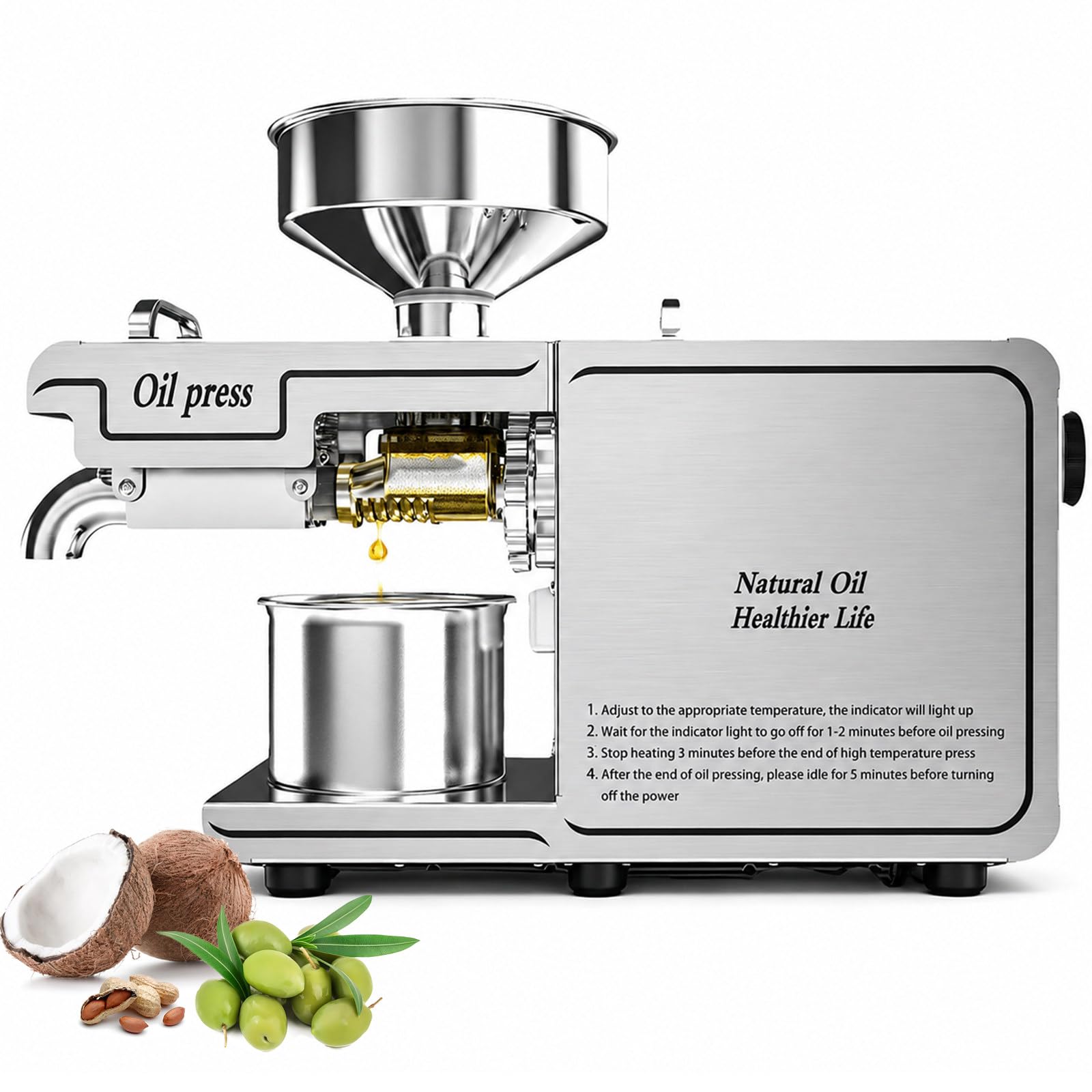 Wyciskarka do Oleju ze Stali Nierdzewnej 880W – DIY zdrowy olej | 0-300°C – Zimny/gorący ekstrakt z oliwek, Oleju kokosowego, Orzechów włoskich i oleju rzepakowego dla zdrowej diety rodzinnej
