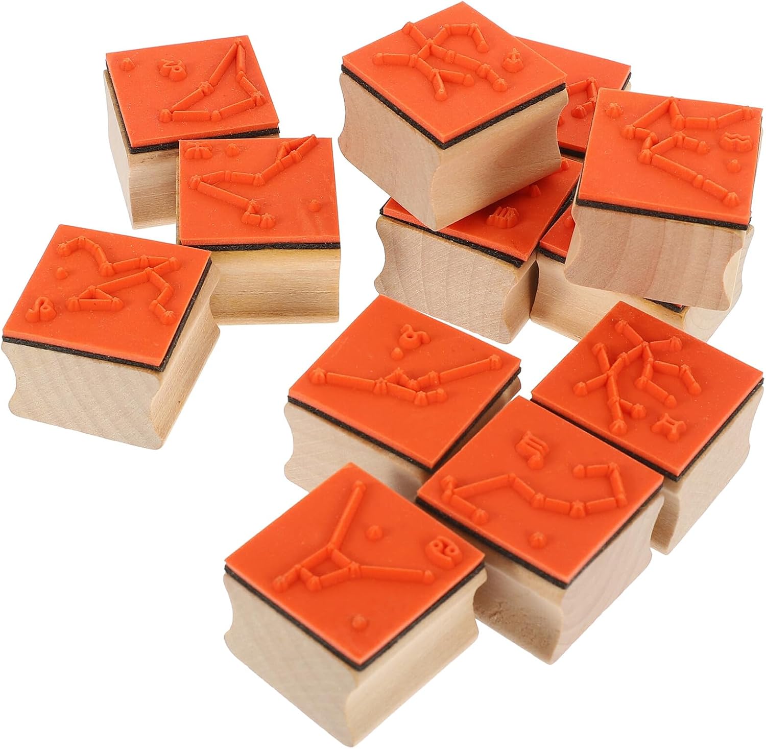 12Pcs Constellation Wooden Stamps Set for Scrapbooking DIY Crafting, Mixed Zodiac Designs with Flower Elements, Decorative Rubber Wood Stamps for Journal and Photo Album Decoration