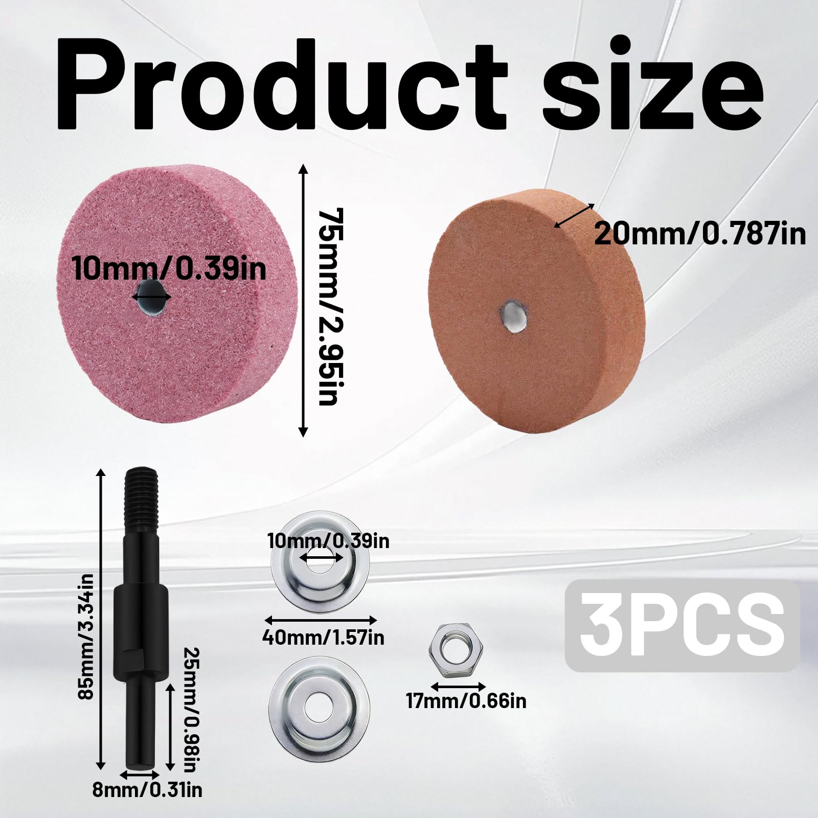 Mola da banco 75mm, disco abrasivo verde-rosso, 80 grana, con barra di adattamento e manico, per lavorazione metalli, diametro 75mm, spessore 20mm