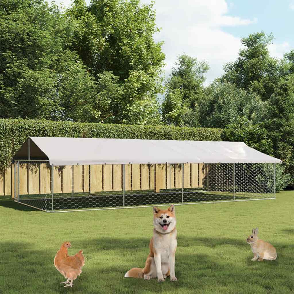 Perrera para perros al aire libre con techo de acero galvanizado 600 x 300 x 150 cm, con cierre, resistente a la intemperie, protección segura y parque infantil para cachorros y perros en el