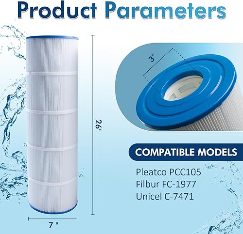 Miniatura 2 de Paquete de 4 filtros de piscina PCC105-PAK4 para Pentair CCP420, 178584, Ultral-A6, Unicel C-7471, 817-0106, R173576, Filbur FC-1977, 570-0425-07,