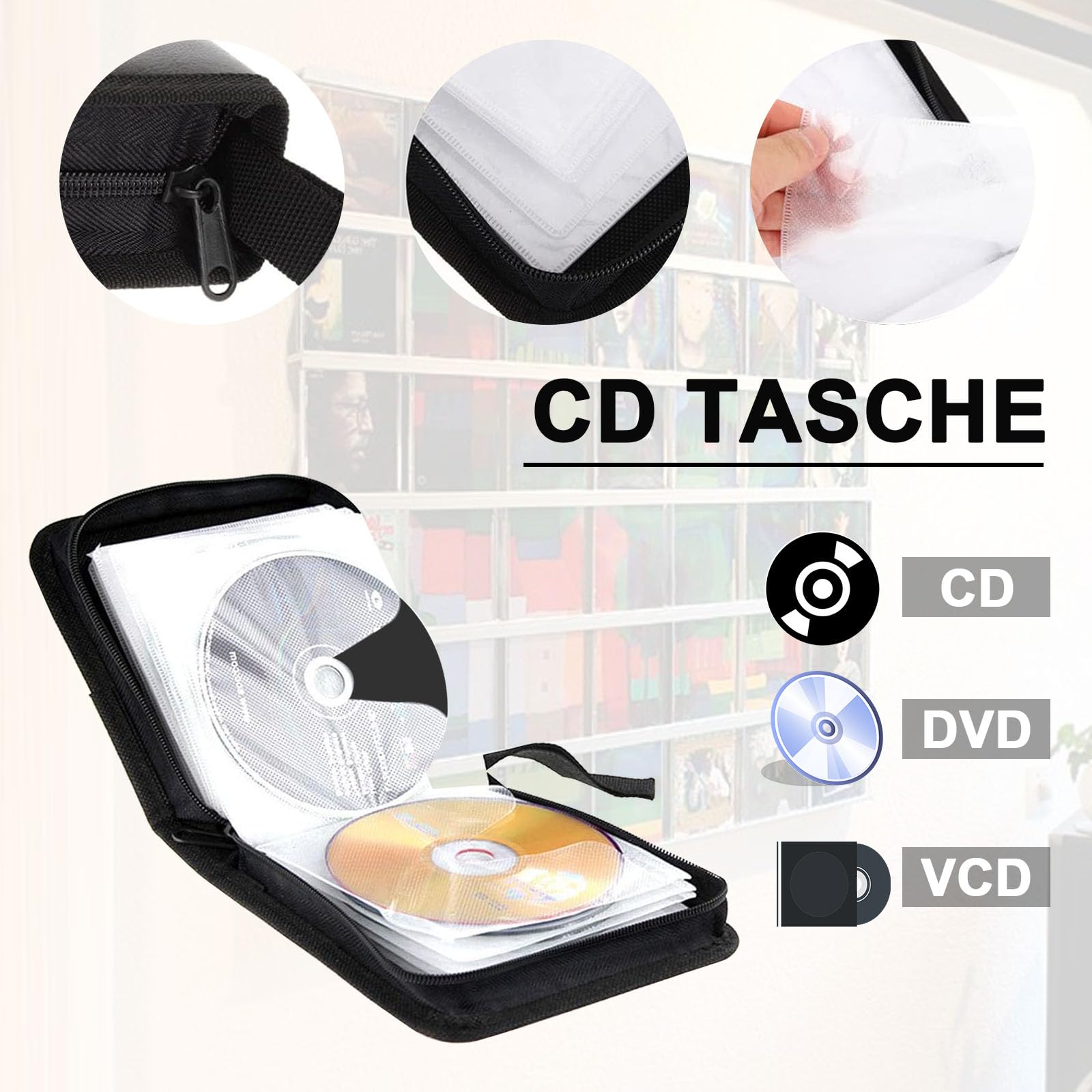 Cd Case, Cd Dvd Discs Custodia per 40 Dischi, Cd Custodia per Auto E Casa, Nero