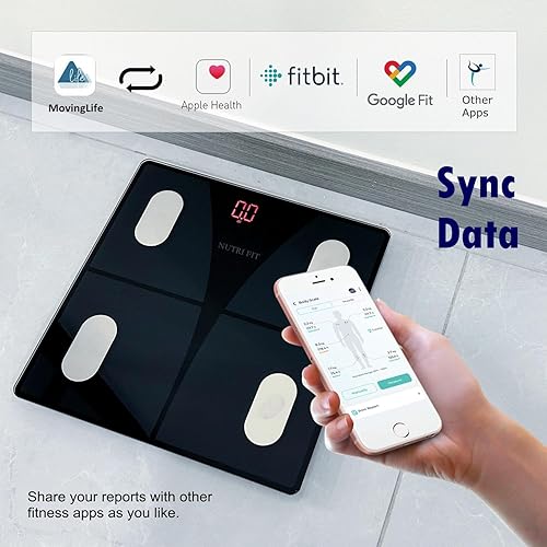 Miniatura 6 de NUTRI FIT Báscula para peso corporal y porcentaje de grasa, pantalla LED inteligente con Bluetooth para baño, 15 analizadores de composición
