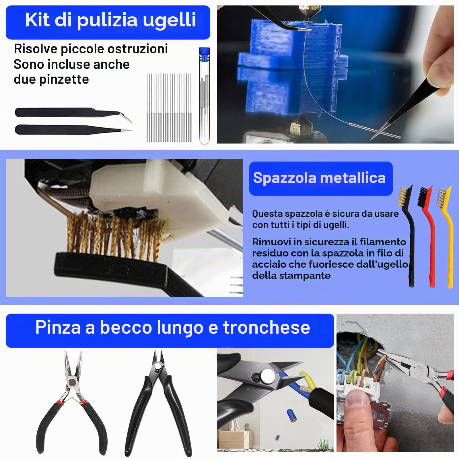 Kit di Accessori per Stampanti 3D, 158 Pezzi Kit di Strumenti per Stampante 3D, con Mini Utensile Rotante,Kit di Pulizia dell'ugello,Strumento di Sbavatura,Strumenti di Stampa 3D per Pulizia Finitura
