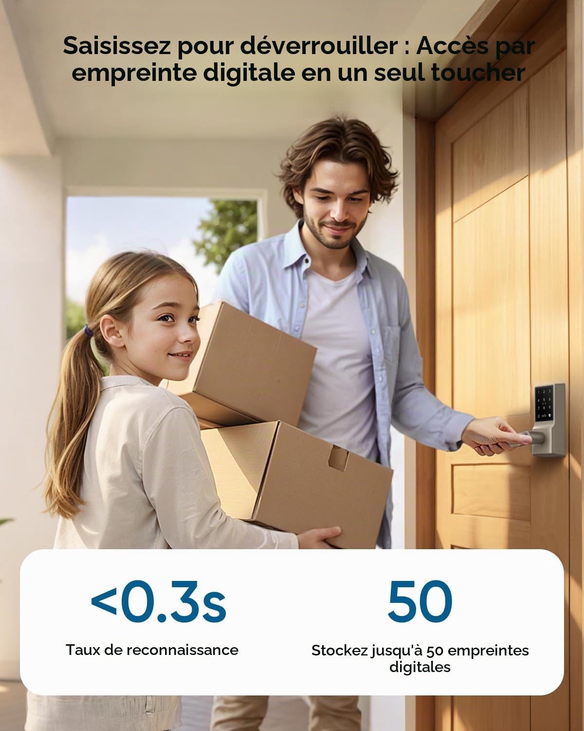eufy Smart Lock C33, serrure de porte à clavier avec poignée, bouton de porte à empreintes digitales, serrure de porte d'entrée sans clé pour porte d'entrée et de chambre, pêne dormant électronique