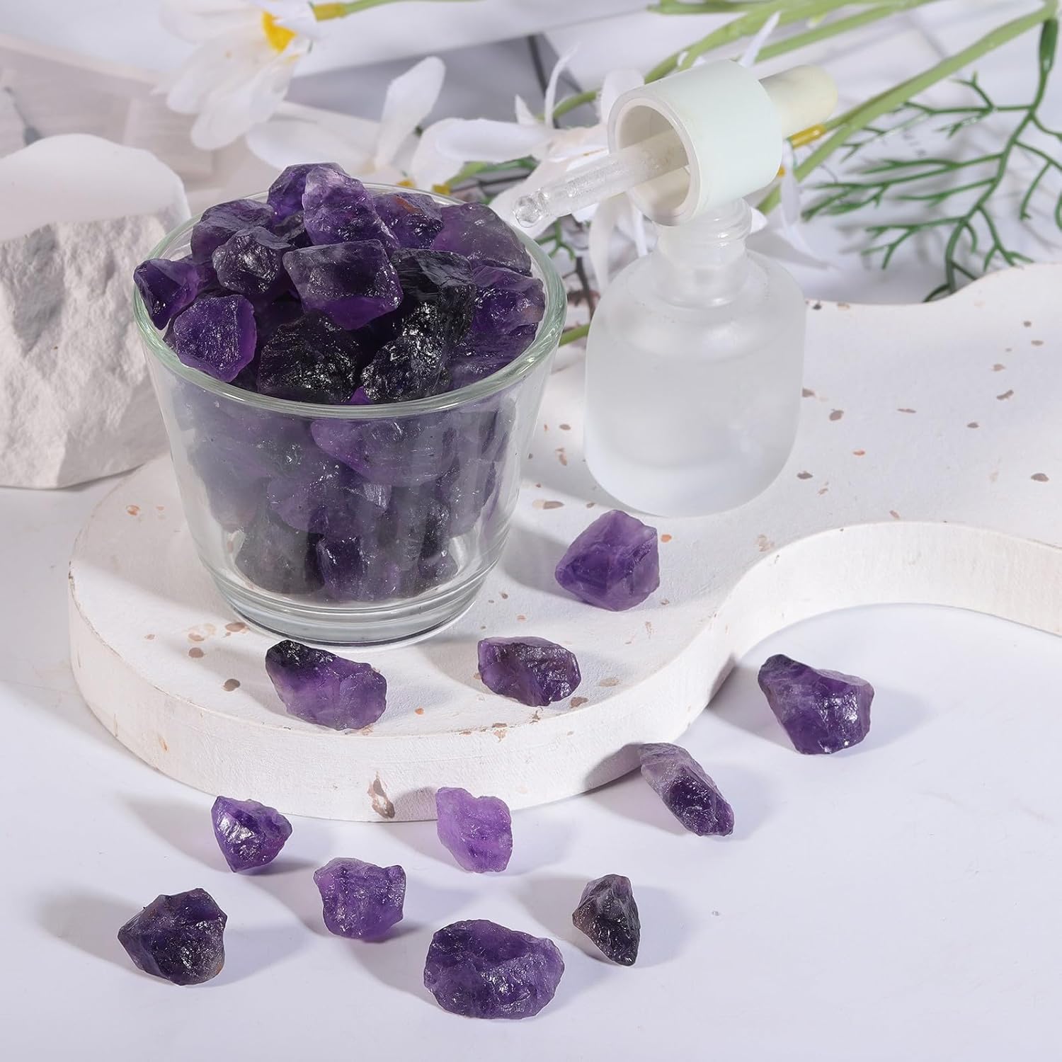 SUNYIK Pack of 2 Fluorite Natural Raw Stones Rough Rock Stones 1lb & Natural Amethyst Raw Rough Crystal Stones 1lb