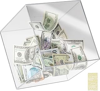 Piggy Bank for Adults Must Break to Open, Vcertcpl Acrylic Clear Piggy Bank Money Saving Box for Cash Saving, Unopenable Adults Piggy Bank for Real Money Bank Coin Bank Change Jar (Clear, 12 * 12CM)