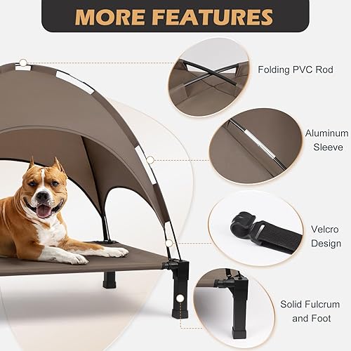 Miniatura 4 de Heeyoo Cama elevada para perros con dosel, cama para perro al aire libre con tienda de campaña de sombra extraíble, cuna elevada portátil para