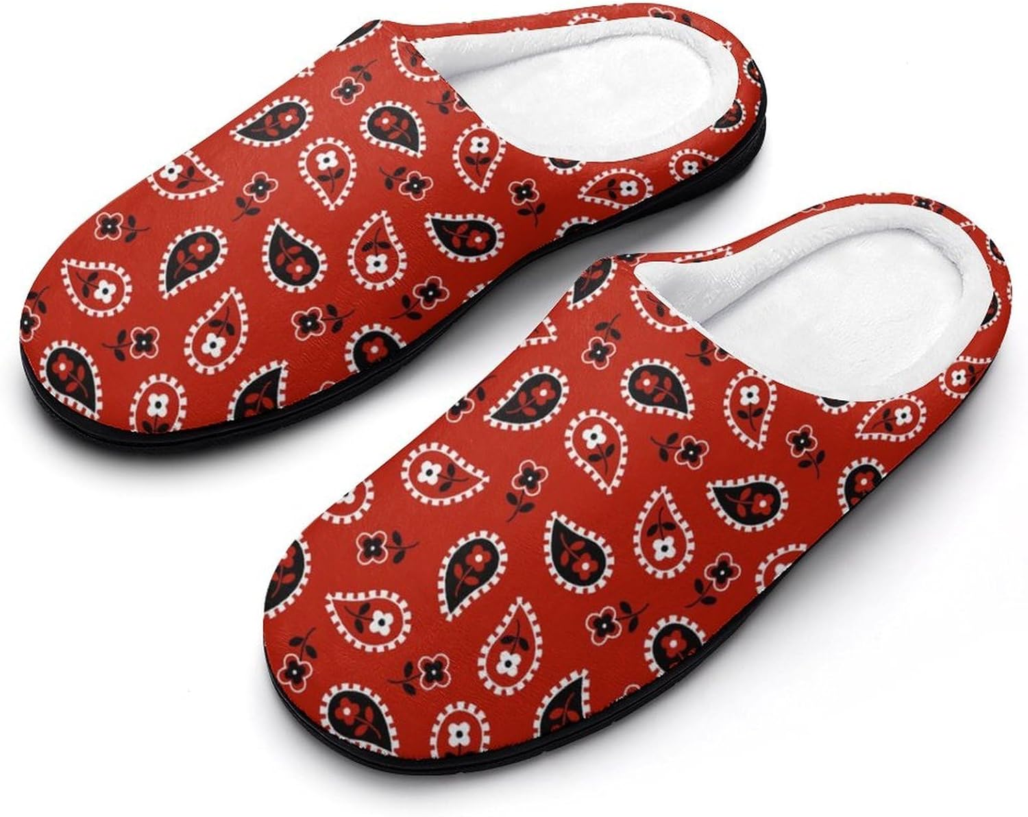 Red Paisley Bandana Women's House Slippers Memory Foam Warm Shoes Spa Rubber Sole Indoor Outdoor