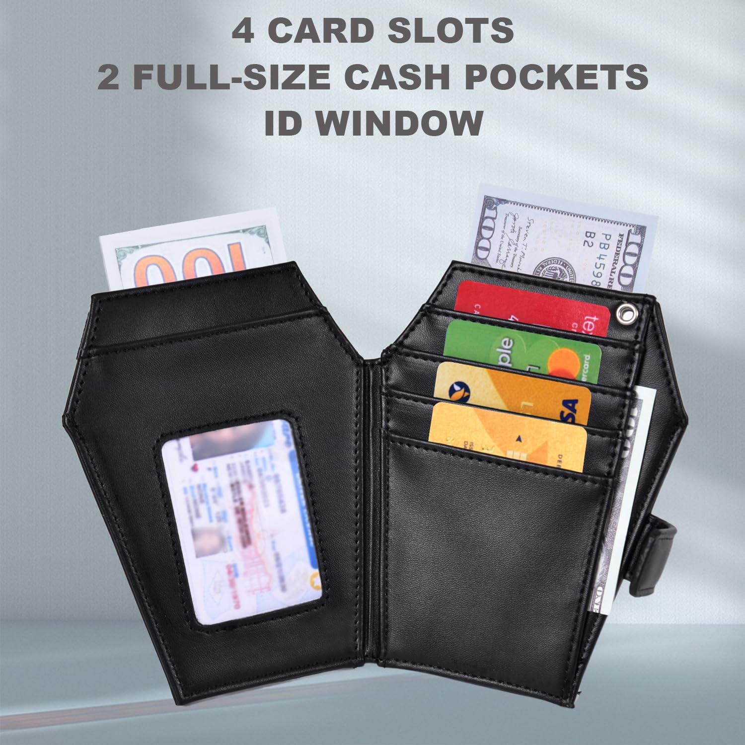 Gothic Wallet Leather with Embossed Skull Snake, Coffin Wallets for Women, Punk Horror Bifold Wallets, Goth Gifts for Halloween Accessories - Image 4