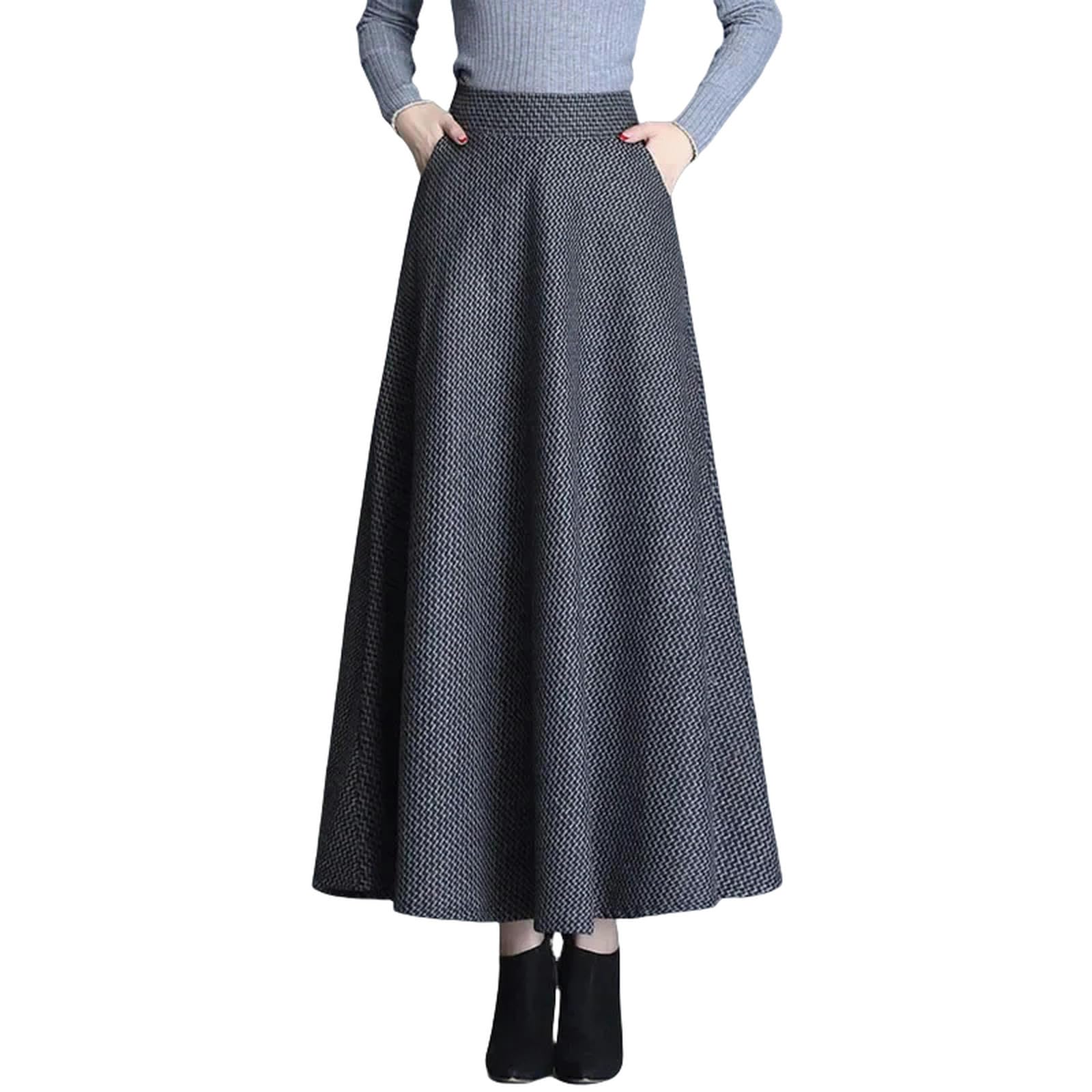 Spódnica damska zimowa ciepła wysoka talia długa spódnica dzianinowa elegancka elastyczna talia vintage casualowa plisowana spódnica maxi