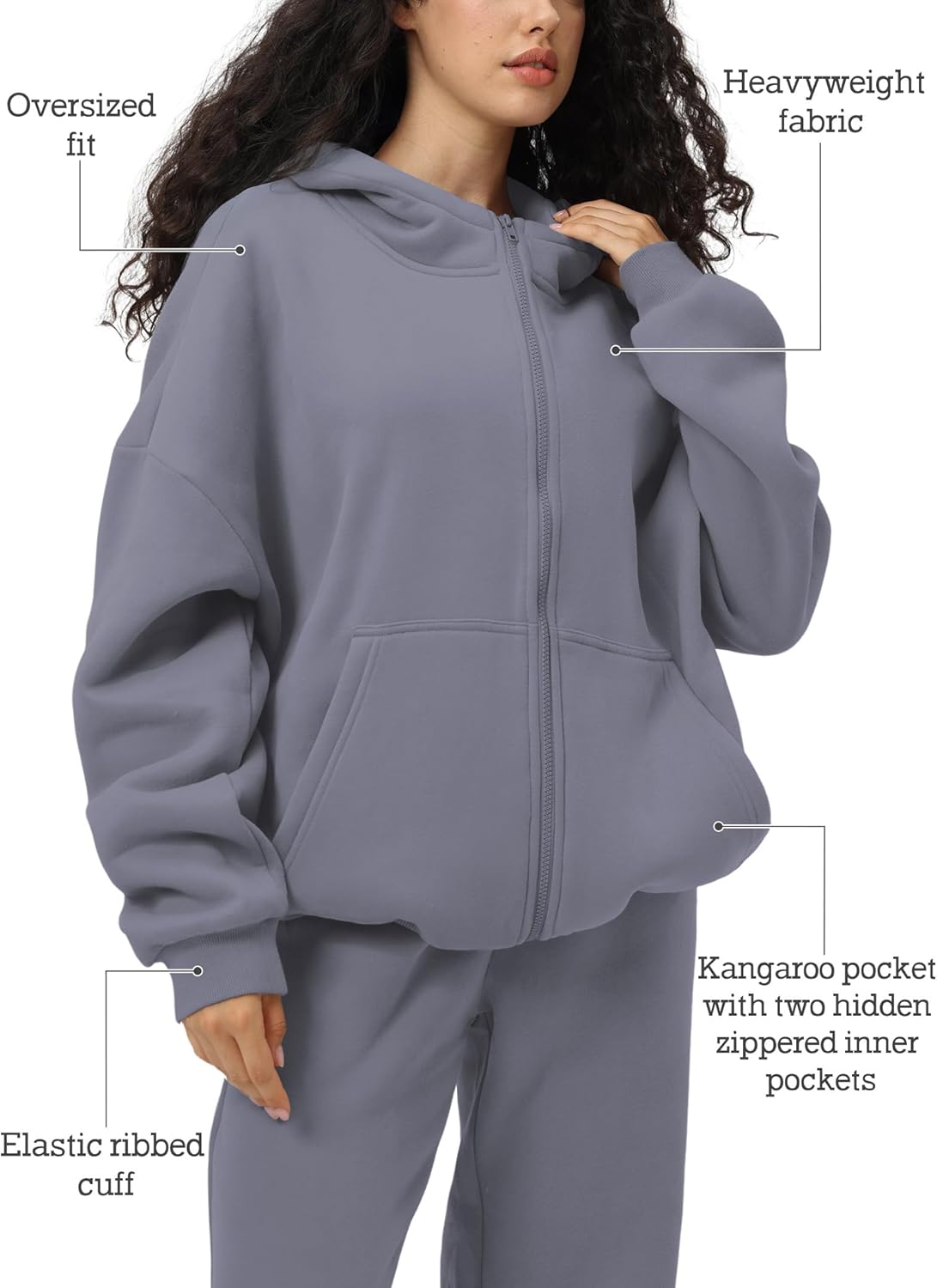 FAIABLE Womens Zip Up Hoodies with Pockets Oversized Sweatshirt Winter Long Sleeve Jackets Fleece Fall Outfits 2025 - Image 4