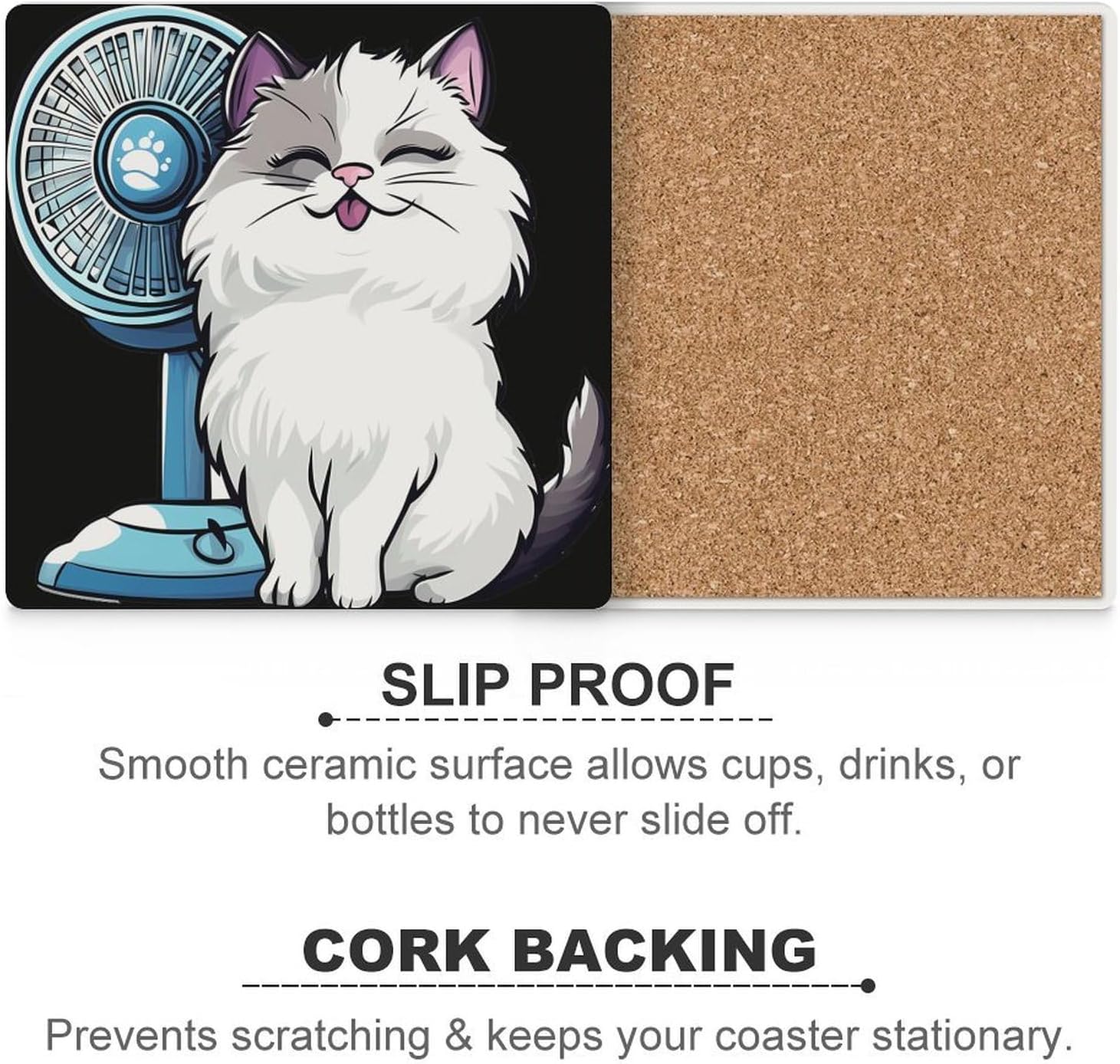 Cute Cat Print Ceramic Coasters Square Drinks Coaster Coffee Table Decor Table Coaster for Home Bar