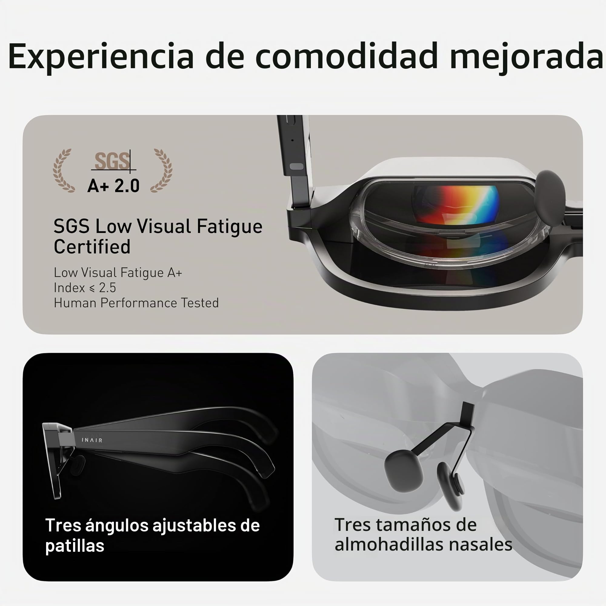 INAIR 2 gafas PRO AR | Imagen y video 2D a 3D | Interruptor de realidad/virtual | Multipantalla | Pantalla de 135 pulgadas 120Hz para trabajo y entretenimiento | Compatible con iPhone 15/16, Android