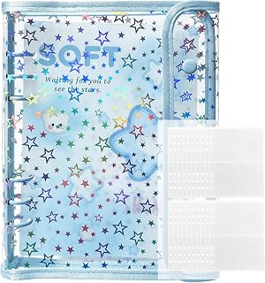 シール帳 大きめ a5 バインダー 女の子 台紙 透明 リフィル 20枚付き クリア きらきら 星柄 6穴 かわいい (A5/星柄/ライトブルー) | Ta Merry　シール手帳　はがせる　シール台紙　カード　推し活　写真収納　2層構造リフィル