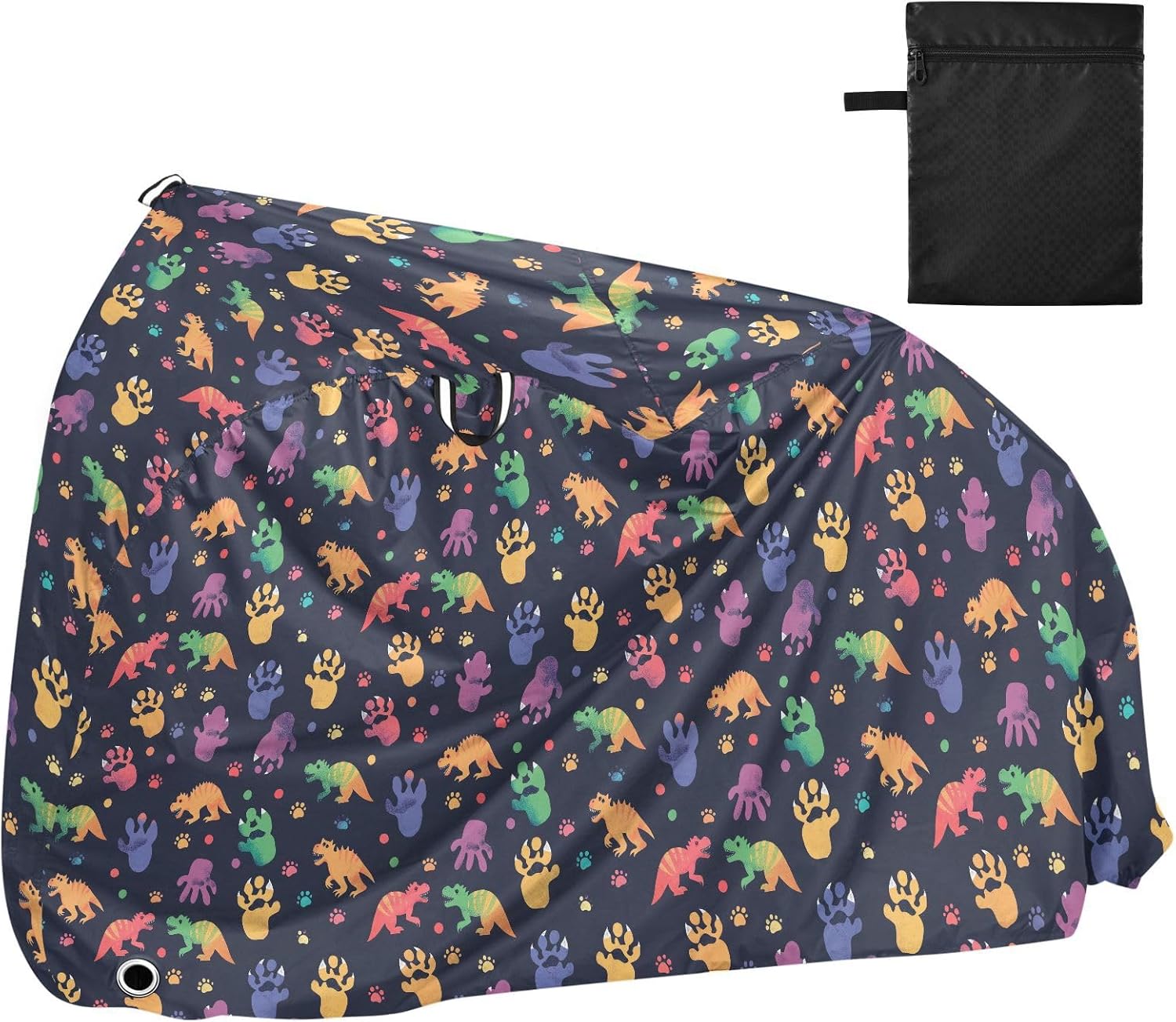 ALAZA Rainbow Dinosaur Dino Foot Print Bike Cover Waterproof Outdoor Ebike Bicycle Covers Tarp Protection for 1/2 Bikes, Sun UV Dust Wind Proof