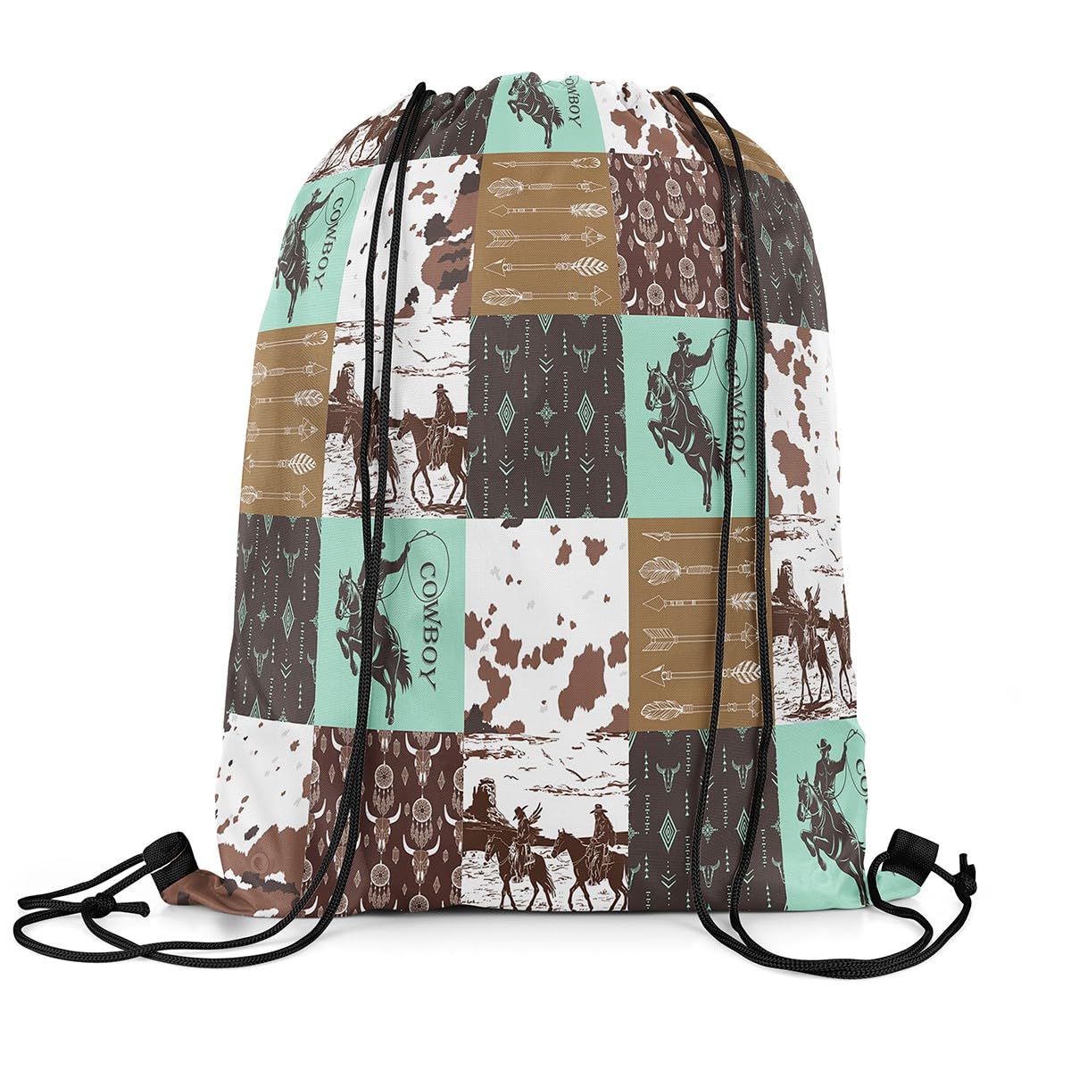 Feelyou Western Cowboy Drawstring Backpack 13"x15.7" Animals Theme Gym String Bag Decor Wild Cowboy Drawstring Bags Rodeo Cowboy Waterproof Cinch Bag