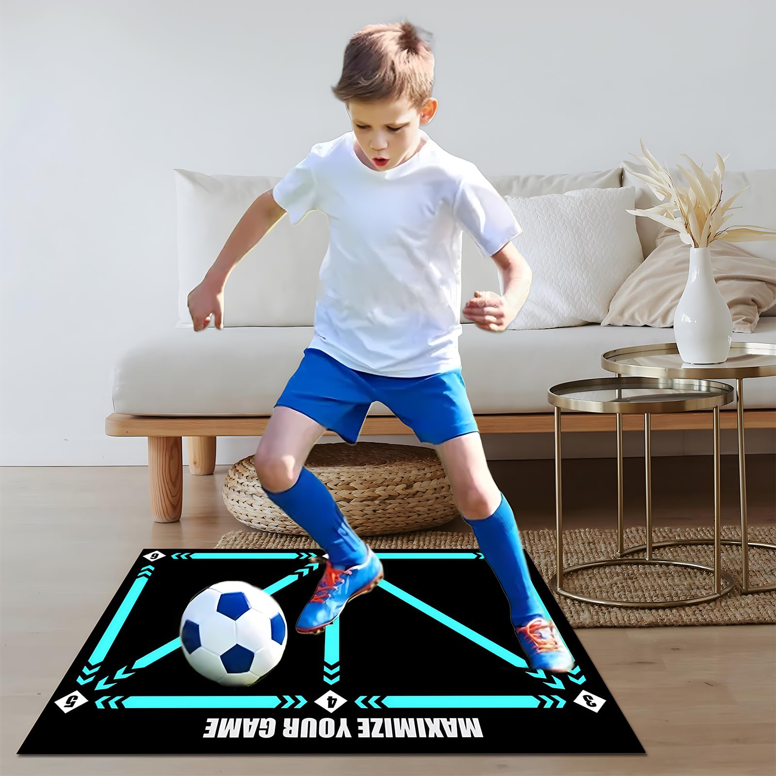 Football Footstep Training Mat, Soccer Training Mat 35 * 24IN, Soccer Skills Training Equipment with Storage Bag and Soccer Return Trainer Net