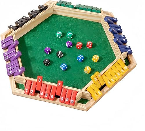 Shut The Box Game, Wooden Board Dice Game for 2-6 Players, Family Classic Math Learning Game for Kids Adults, Montessori Educational Toys for