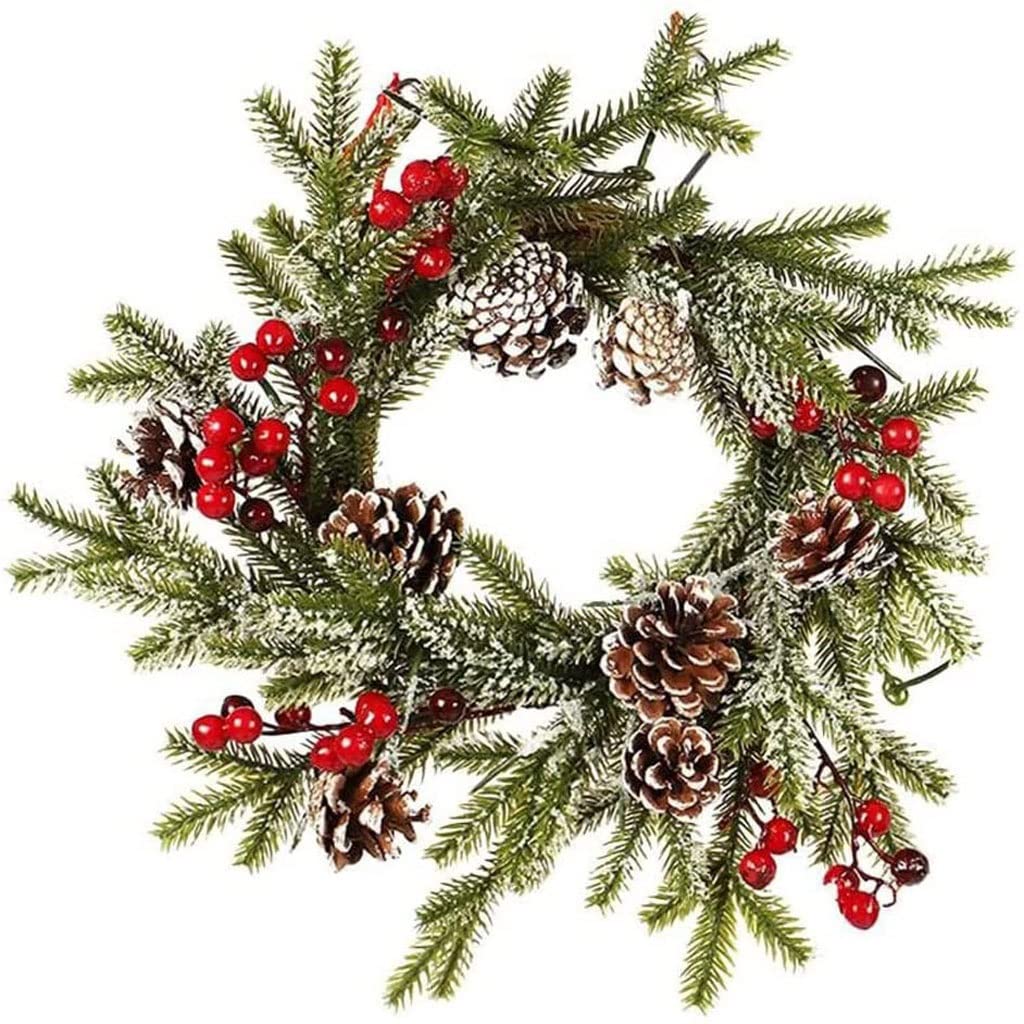 Couronne de Noël Artificielle Prête à Poser Sans Perte d'Aiguilles 15.7"