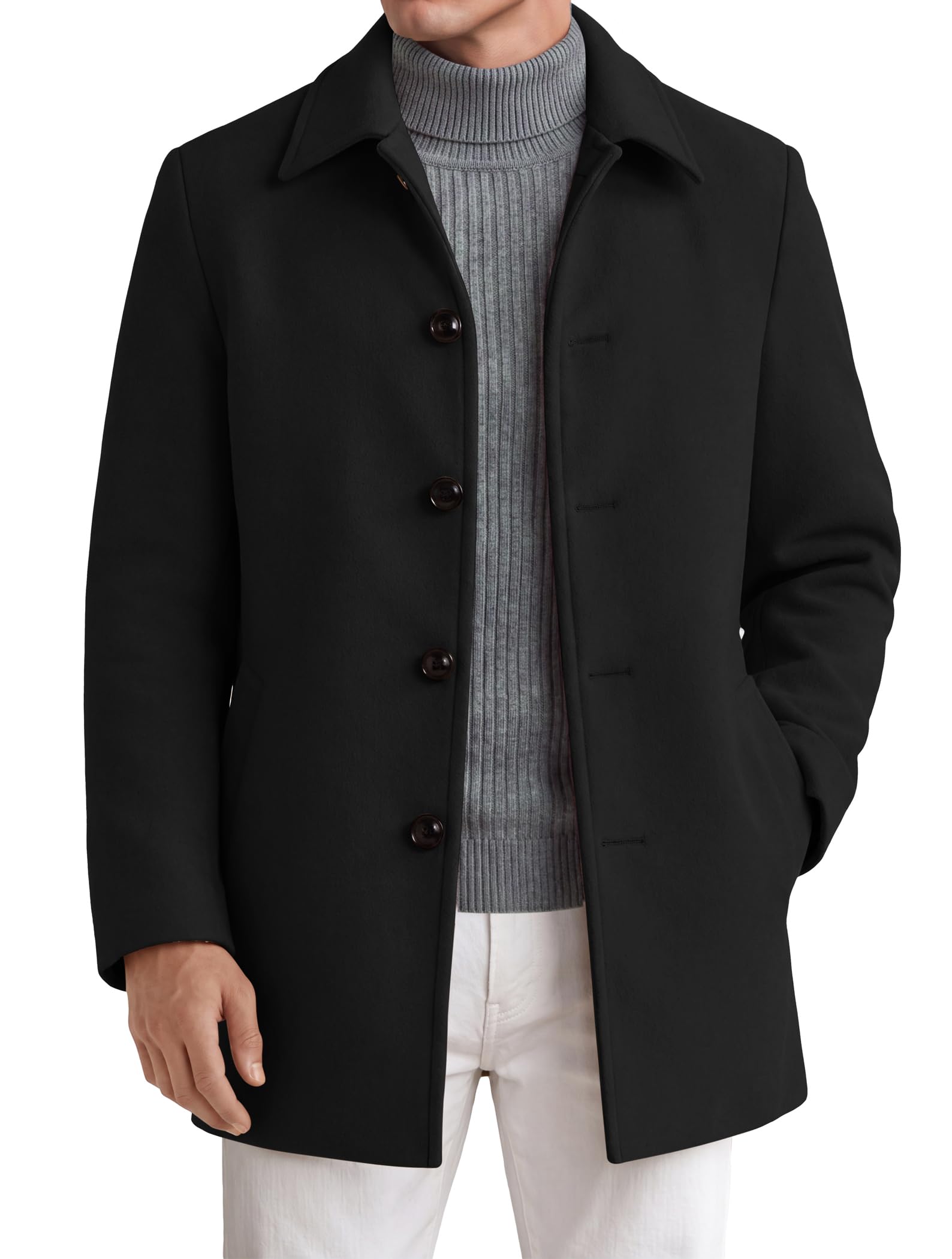 COOFANDY Mens Pea Coat Slim Fit Winter Overcoat Mid Length Trench Coat