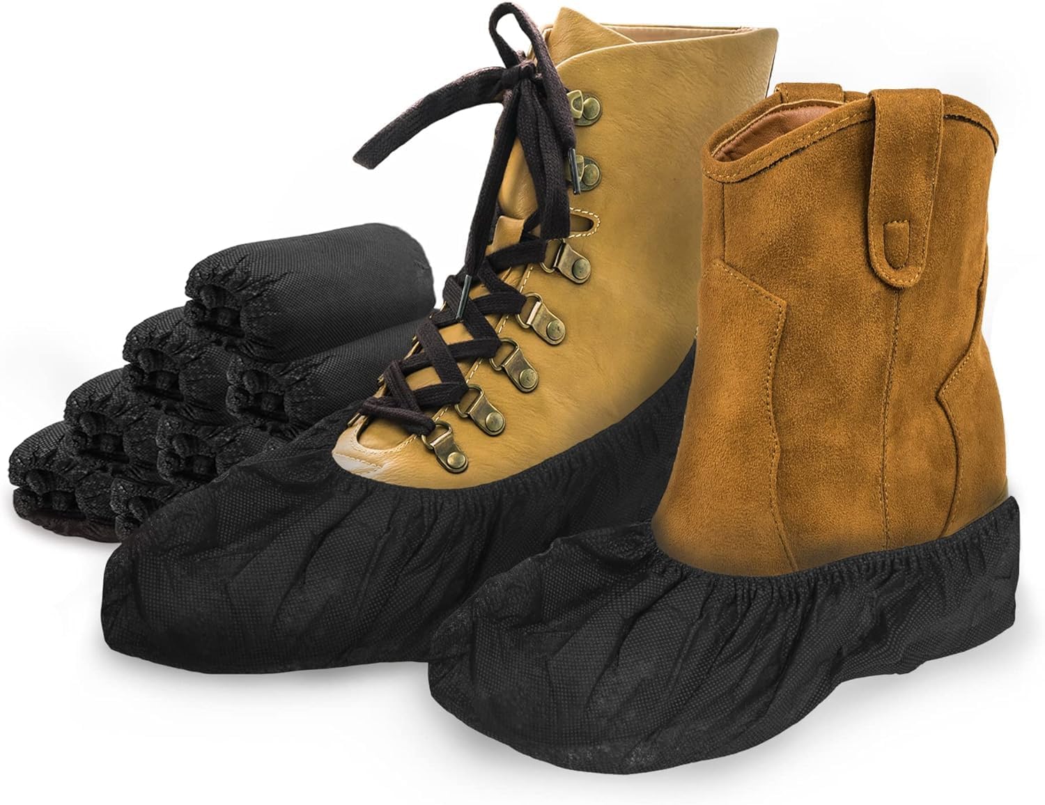 EZGOODZ 100 Pack Shoe Covers Disposable 16 x 6 Inch, Black Polypropylene Foot Covers for Shoes Disposable, Unisex Splash-Proof Polypropylene 35 GSM Disposable Boot Covers 50 Pairs for Indoors/Outdoors