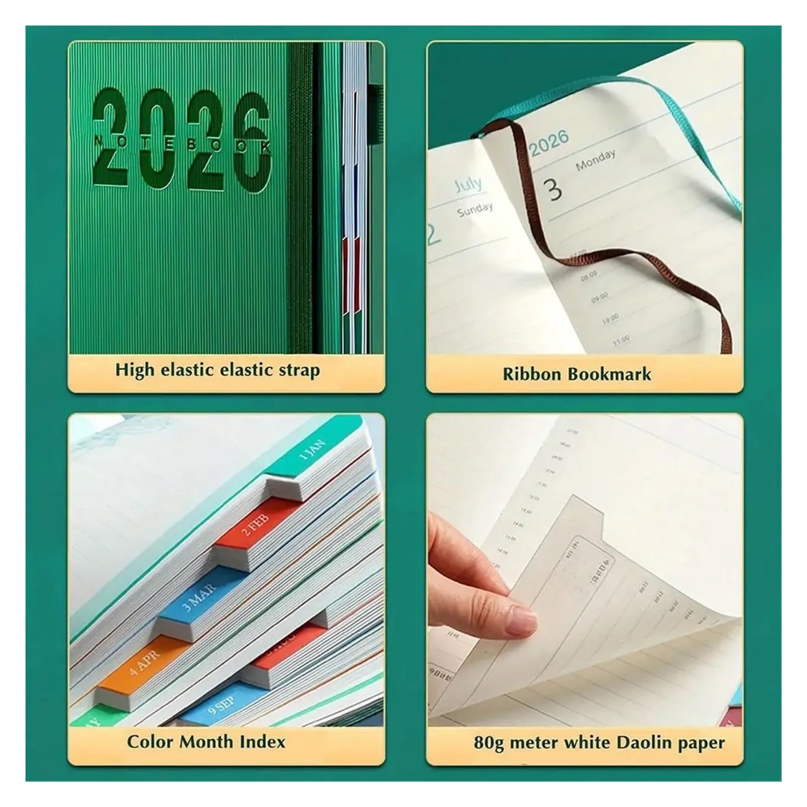 Blocco note for pianificatore di programma inglese 2026, resistente all'usura, 12 mesi, formato A5, agenda pianificazione, blocco for appunti portatile e semplice(Style 09)