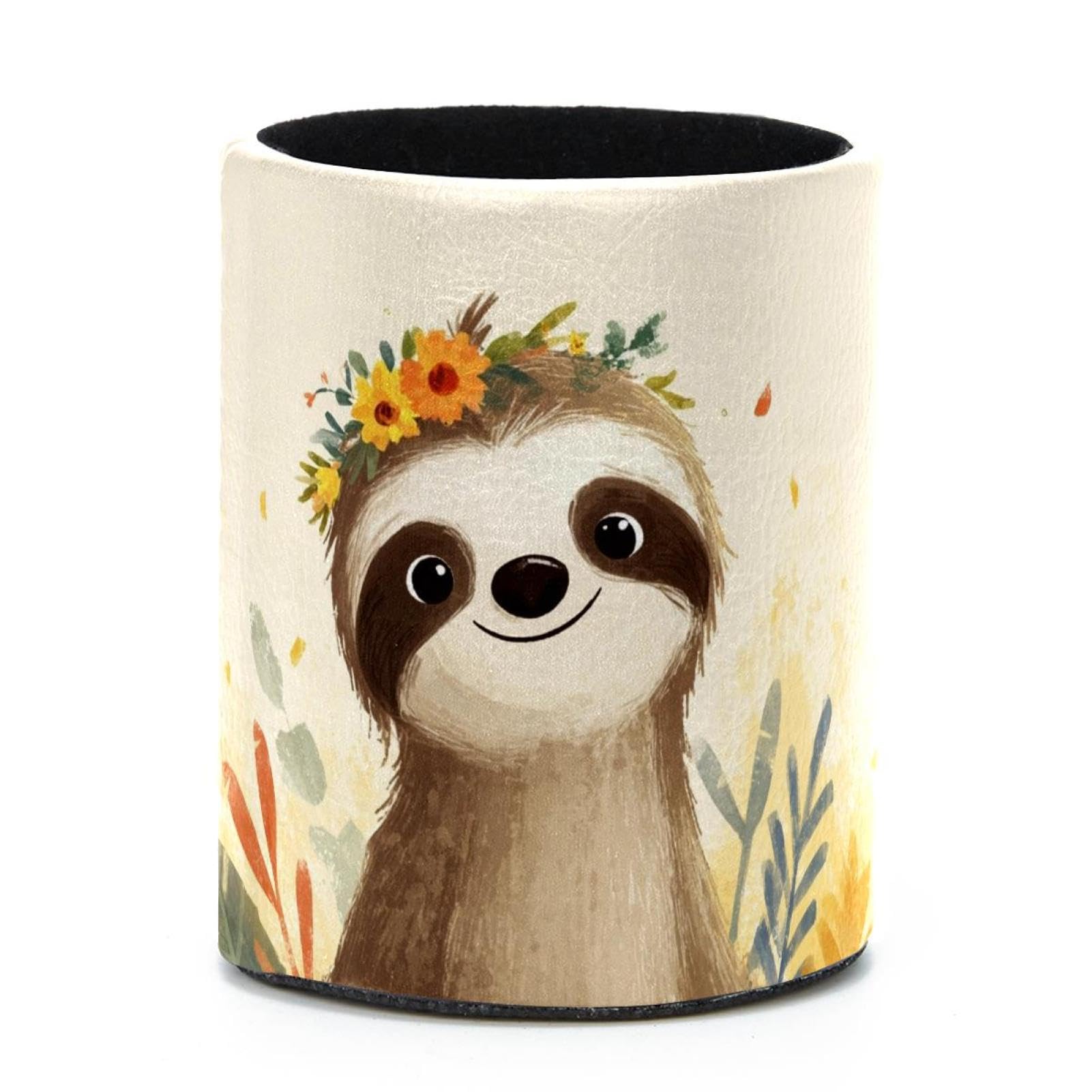 VAPOKF Round Pencil Holders for Desk, Cute Sloth Pen Holders Pen Pot Makeup Brushes Storage Desktop Stationery Supplies Organiser for Home Office