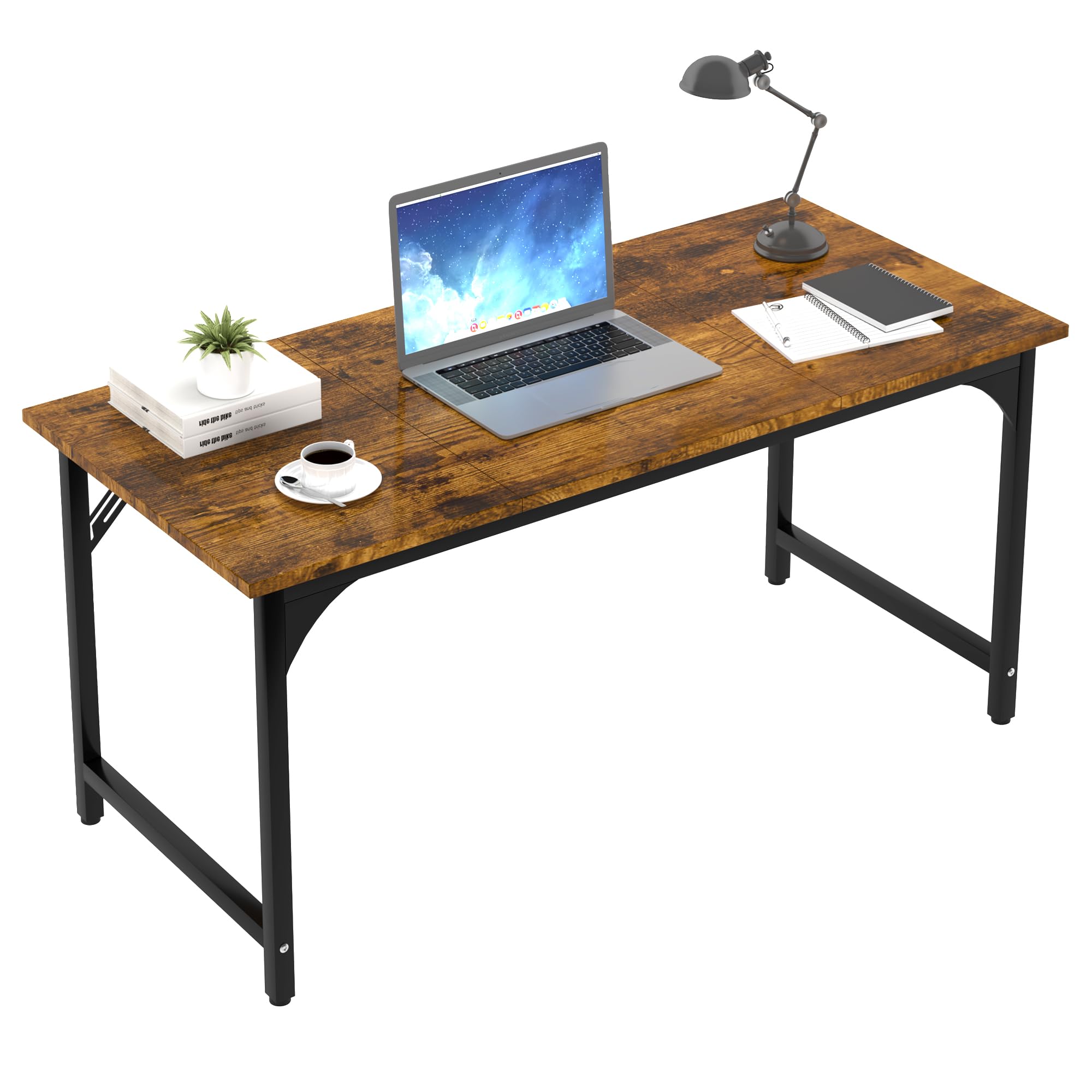 AZN Computer Desk, 47in Computer Desk, Office Desk w/Metal Frame, Office Desk w/Water-Resistant, Scratchproof Surface, Home Office Desks w/Large Legroom for Work Study Writing Gaming, Rustic Brown