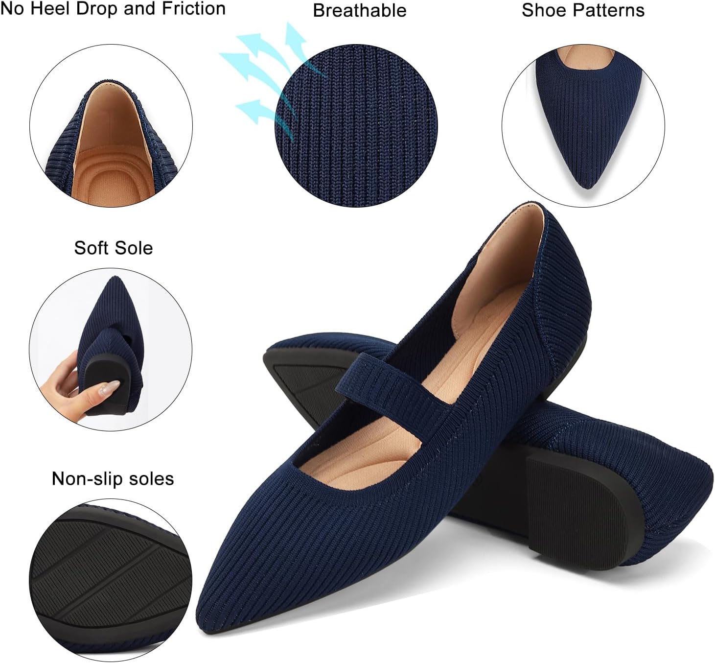 Flats for Women Pointed Toe Knit Foldable Ballet Women's Fat Shoes Dressy Comfortable Slip On Womens Shoe for Casual Office Work - Image 3
