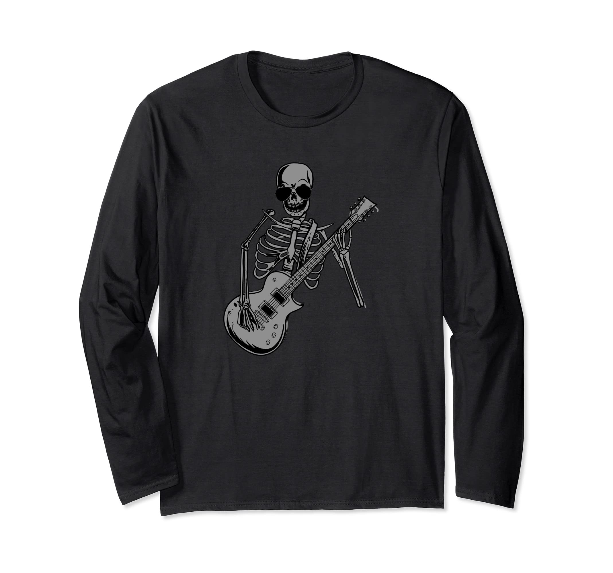 Electric Guitar Skeleton Musician - E-Guitar Rock Guitarist Long Sleeve T-Shirt, Black