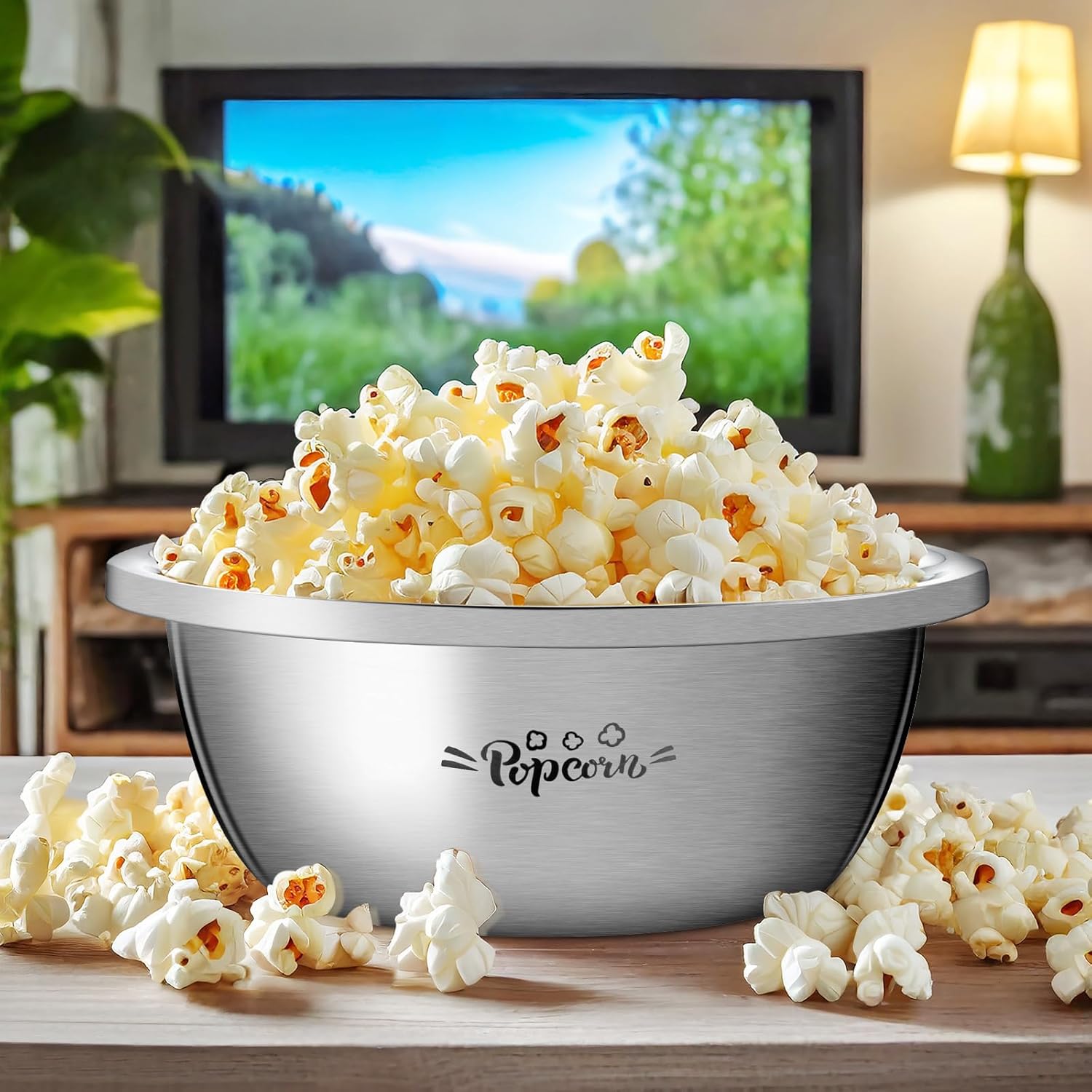 3 Pcs Popcorn Bowls 3.4 Qt Stainless Steel Mixing Bowl Metal Bowl Stainless Steel Bowls Large Reusable Popcorn Serving Bowl for Home Movie Kitchen