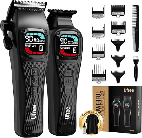 Ufree Cortadora de pelo profesional para hombres, juego de cortadora inalámbrica de grado de peluquería y recortadora dividida con pantalla LCD y