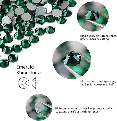 Miniatura 3 de ss20 - Paquete de 1440 diamantes de imitación de cristal esmeralda con parte trasera plana de 0.197 in de color verde oscuro para vasos brillantes,