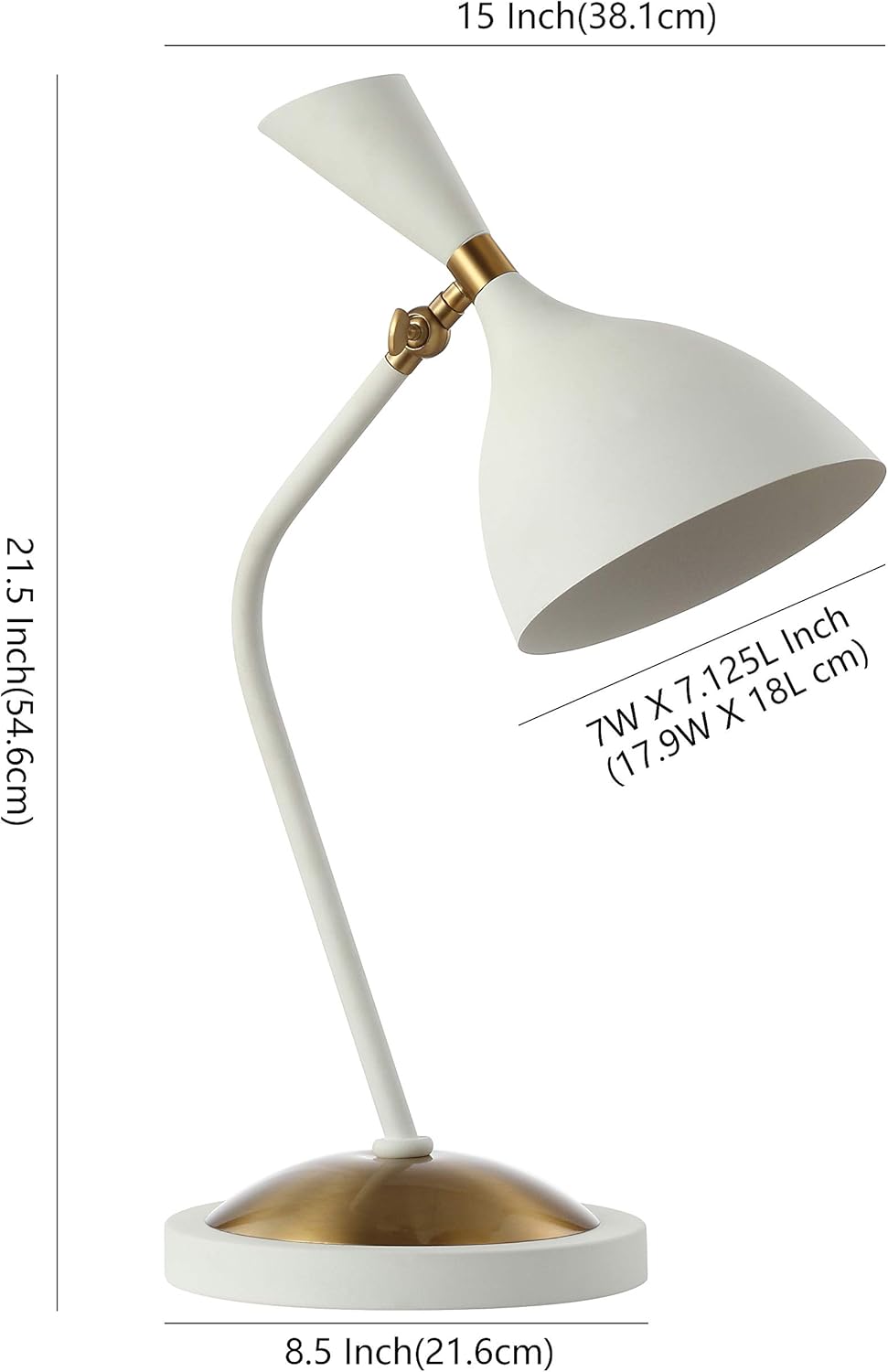 JONATHAN Y 21.5" White/Brass Gold Retro Mid-Century LED Table Lamp for Home Office, Adjustable Task Light with Black Iron Shade, Bedside Nightstand Lamp, LED Bulb Included (JYL9065B)