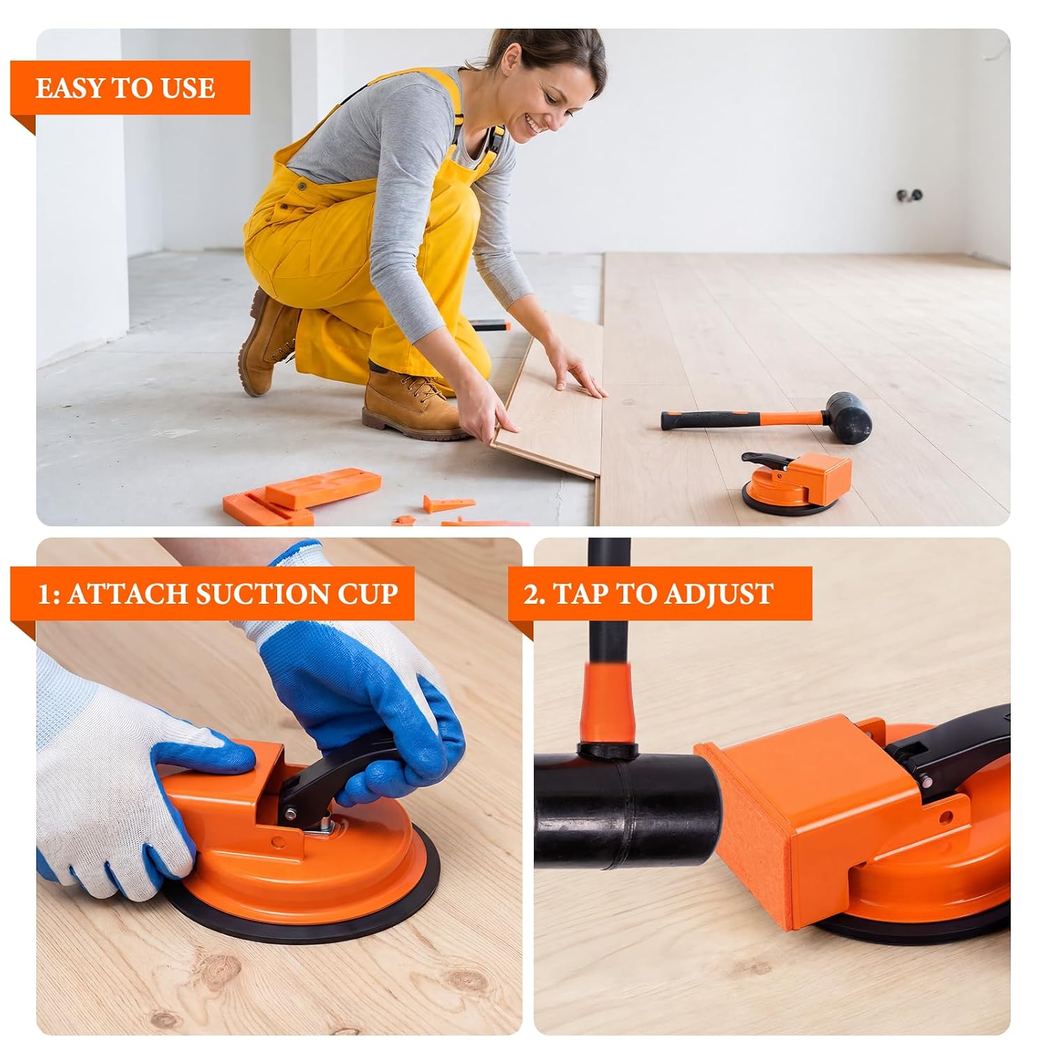 Floor Gap Fixer Tool for Laminate & Vinyl Plank Flooring, Heavy Duty Floor Gap Repair Tool with Large Suction Cup, Iron Plank Grabber for LVP, Hardwood & Floating Floors
