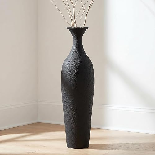 Tall Floor Vase, Large Black Metal Vase for Pampas Grass, Decorative Rustic Vases for Farmhouse Decor, Large Floor Vases for Modern Living Room Corner, Fireplace, Hallway, 23 inches