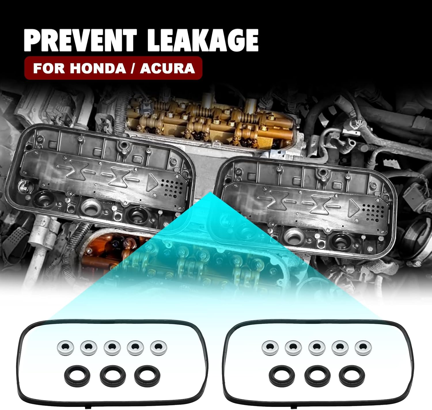 Engine Valve Cover Gasket Set by Ortopia 12030-P8A-A00 VS50576R Compatible with 1998-2004 Honda Accord Odyssey Pilot,1997-2003 Acura CL TL MDX 3.0L 3.2L 3.5L V6 SOHC J30A J32A J35A