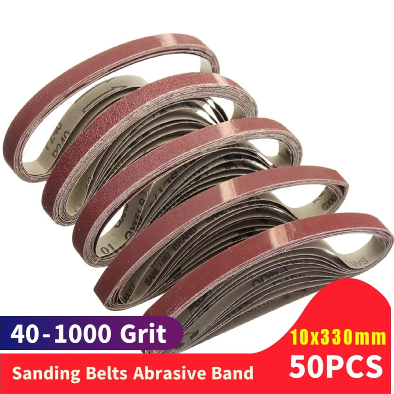 50 pz/set 330 * 10MM Nastri Abrasivi 40-1000 Grana Carta Vetrata Banda Abrasiva for Legno Morbido Metallo Rettifica lucidatura(320)