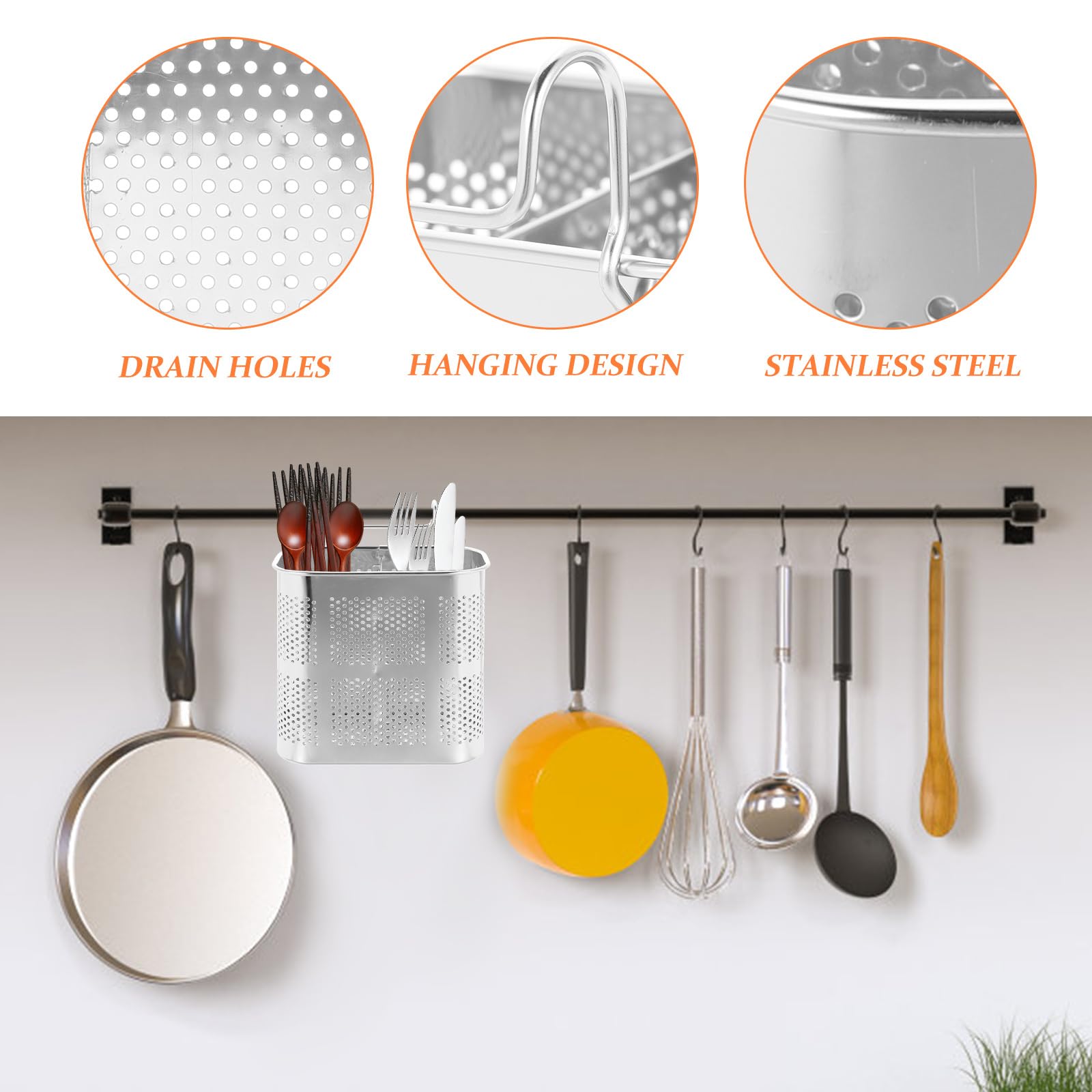 Cabilock Égouttoir À Couverts En Acier Inoxydable, Porte-Ustensiles De Cuisine Suspendu, Organisateur De Cuisine Pour Cuillères, Fourchettes Et Baguettes, Rangement Et Séchage