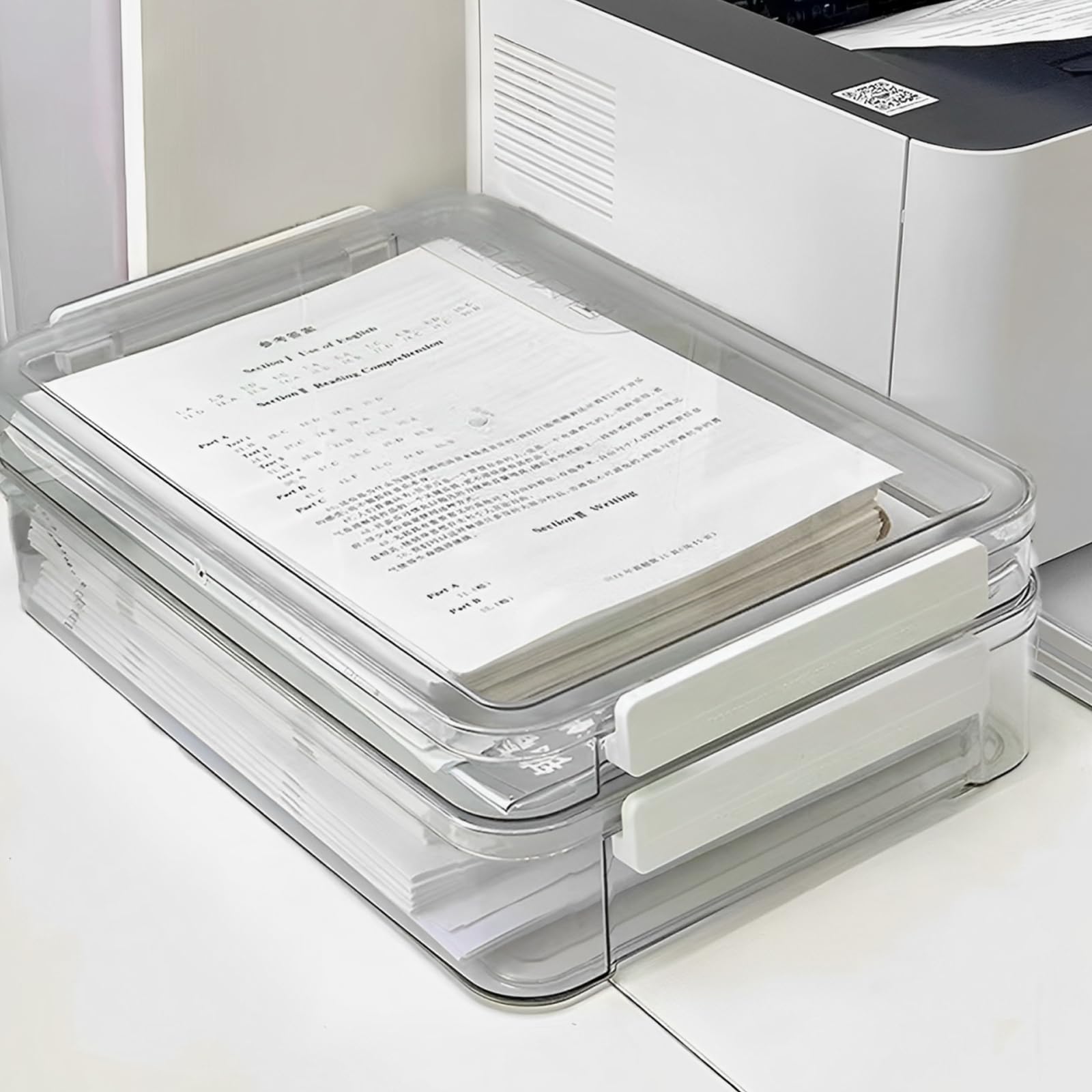 4 scatole portaoggetti per documenti, in plastica con coperchio, trasparenti, impilabili, organizer per documenti, formato A4, per certificati di carta e forniture per ufficio