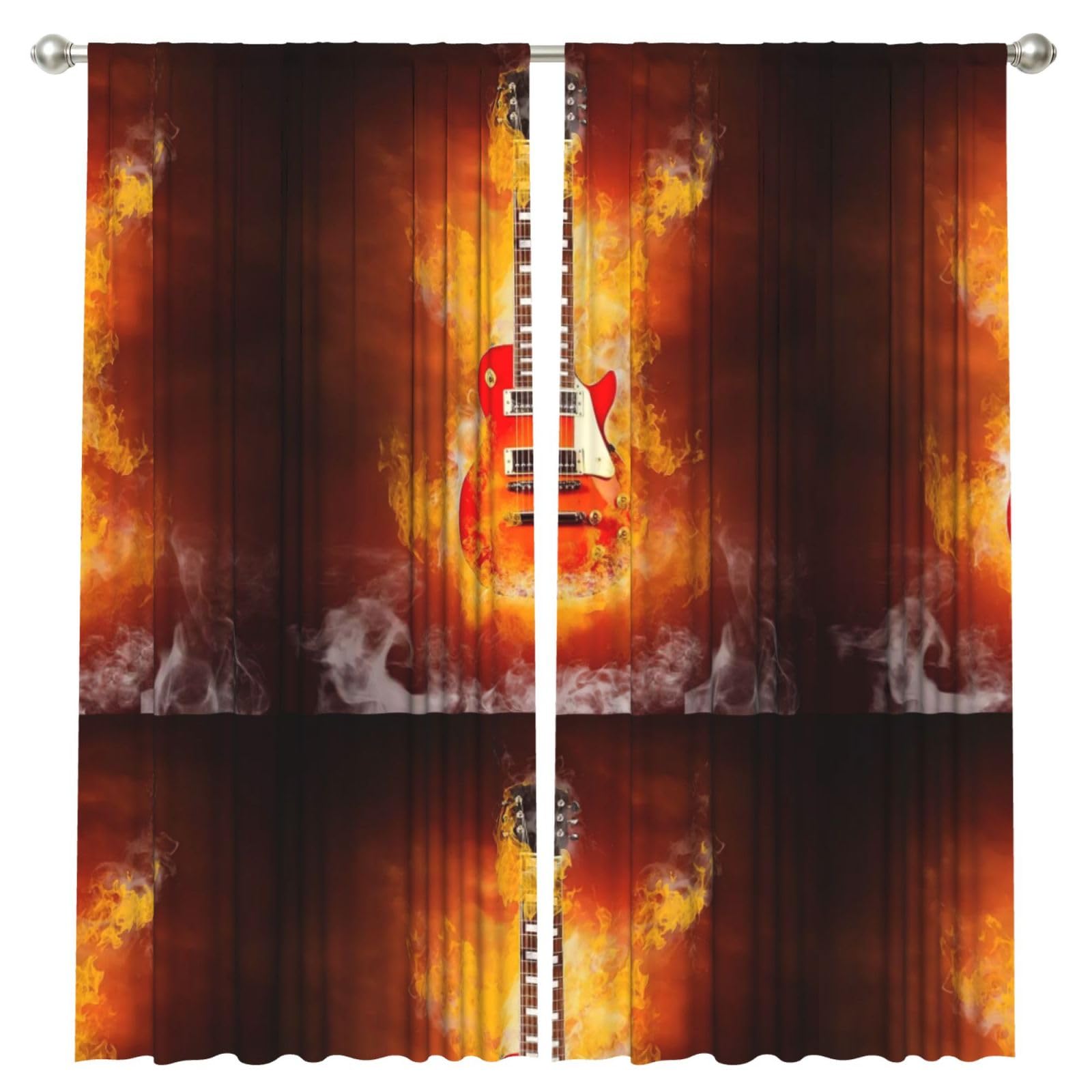 InOmak Rock Guitar In Burning, 2 Panels Window Curtains 52 x 84 Inch Blackout Curtains for Living Room Bedroom