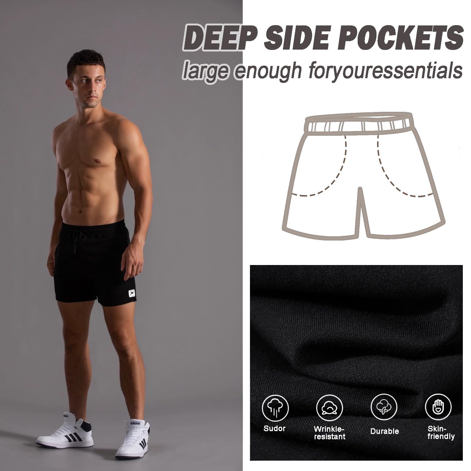 Pantaloncini da uomo in cotone da 12,7 cm/17,8 cm, pantaloncini sportivi da uomo, pantaloncini sportivi da palestra con tasche