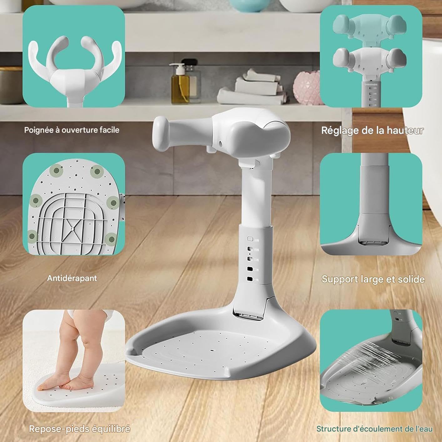 Soporte de Baño para Bebé de Pie Soporte de Pie Ajustable para Niños | Equipo de Seguridad Plegable con Reposabrazos para Niños de 8 a 36 Meses Niños y Niñas