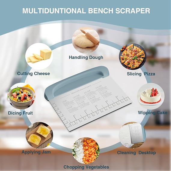 Pan Scraper, 10 Pcs Pot Scraper Plastic -Brown/Bench Scraper Dough Cutter Tool - Blue