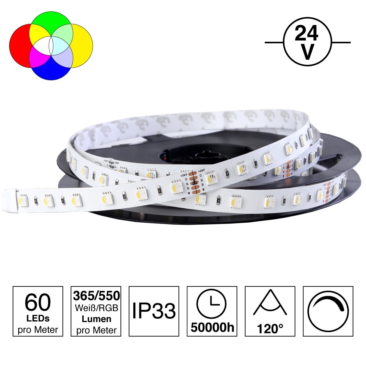 Iluminize LED-Streifen RGBW 5m – 60 LEDs/m, 24V, 6000K Tageslichtweiß, IP33, Mit Selektierten LEDs Für Einheitliches Licht