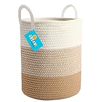 Vista 14 de OrganiHaus - Canasta tejida extragrande, alta y suave para almacenamiento de lavandería, sala de estar, almohadas y mantas, bohemia, 15 x 18