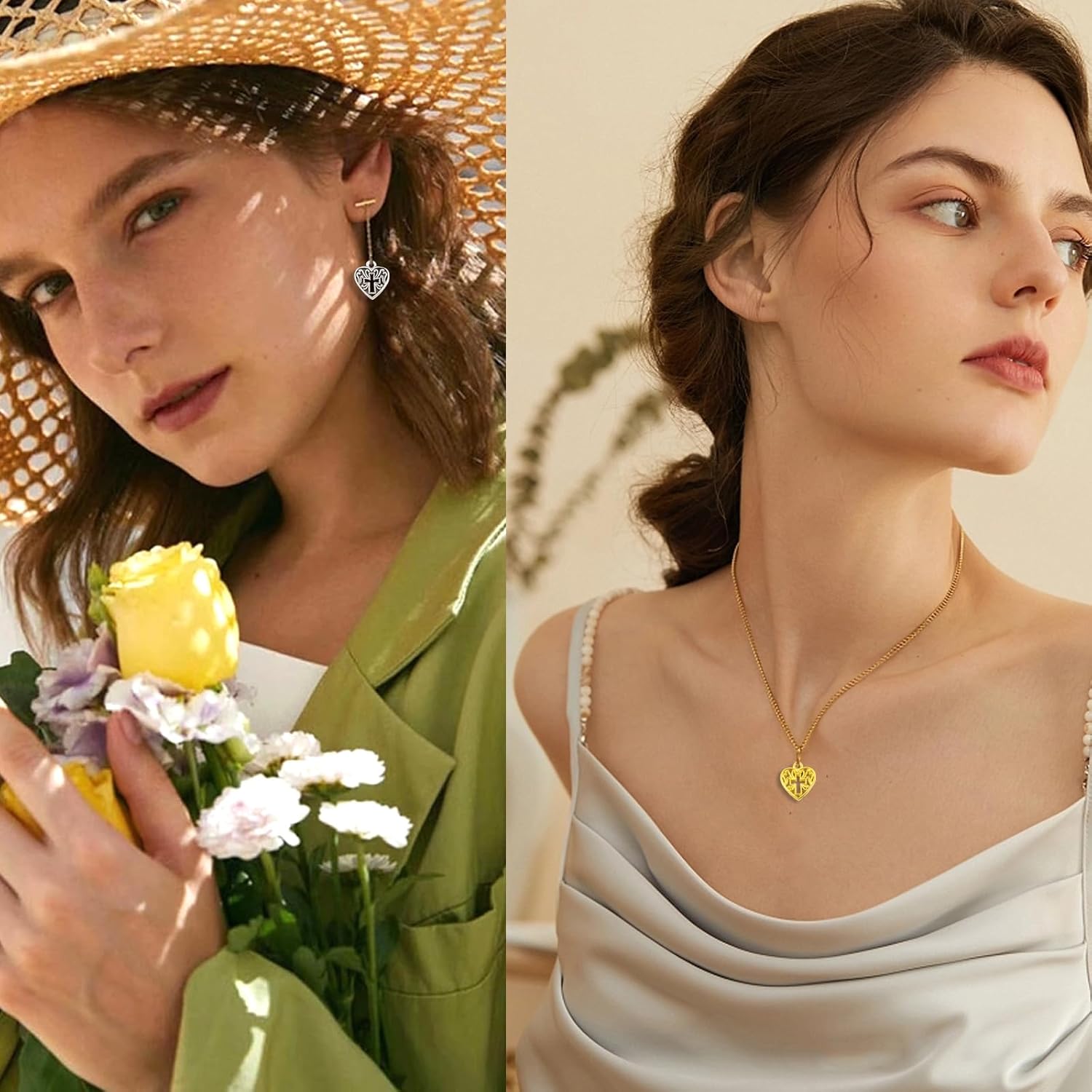 yueton 60PCS Alloy Hollow-out Love Heart Shaped Cross Charms Pendant for Jewelry Making and DIY Crafts - Image 3