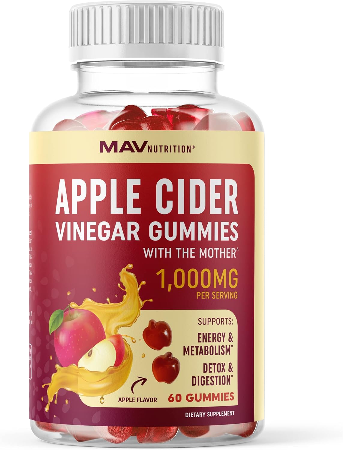 Organic Apple Cider Vinegar Gummies (60 Ct.) | Weight, Digestion, Detox, Immunity & Diet Support with ACV | With The Mother, Vitamin B6, B12 & Folate | Belly Fat Burner for Women & Men | Vegan, 500MG